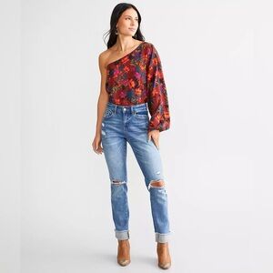 NWT Willow & Root Floral One Shoulder Top Rust Multi Size Small